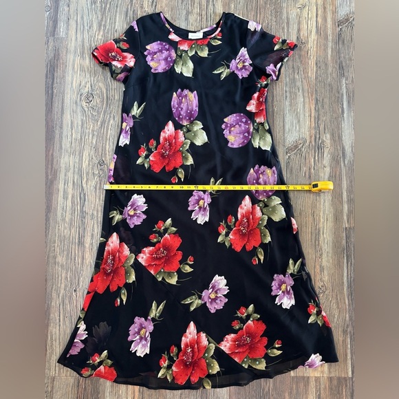 Mosaic S/S Dress Size 14 Black Purple Red Floral Sequins Sheer Overlay Long Maxi - Picture 8 of 14